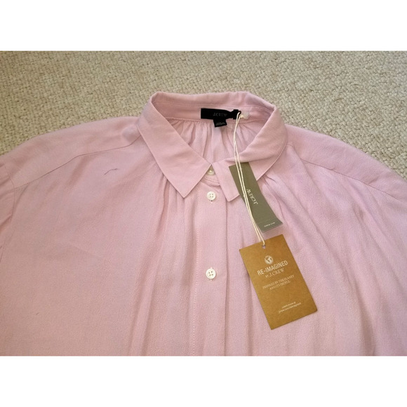 NWT Womens Top-RE-IMAGINED BY J.CREW-pink silky tunic button-up collared ls-M - Picture 2 of 5